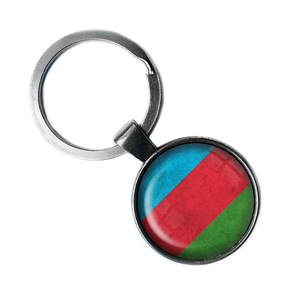 Republic of Azerbaijan Flag Antique Silver Keychain