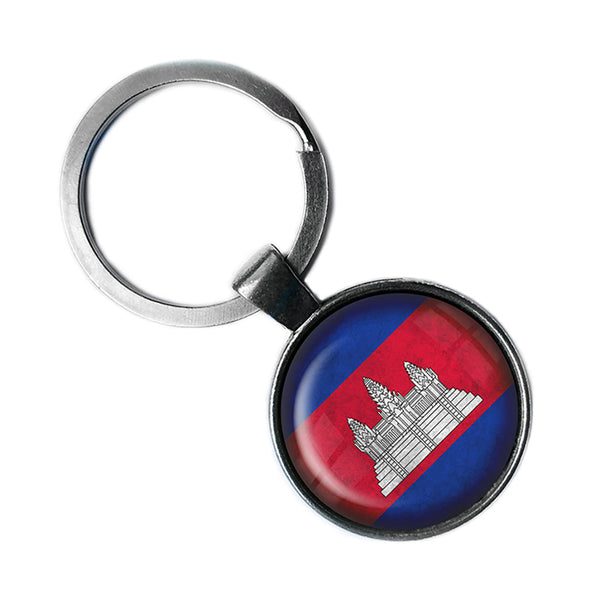 Kingdom of Cambodia Flag Antique Silver Keychain