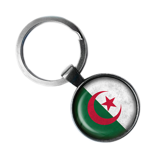 People's Democratic Republic of Algeria Algerian Flag Antique Silver Keychain