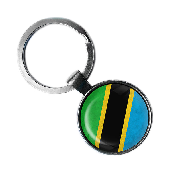 United Republic of Tanzania Flag Antique Silver Keychain