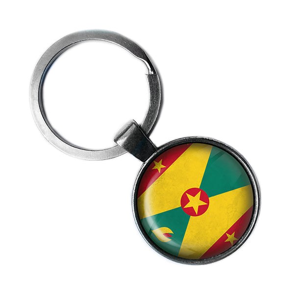 Grenada Grenadian Flag Antique Silver Keychain