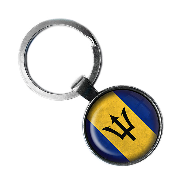 Barbados Barbadian Flag Antique Silver Keychain