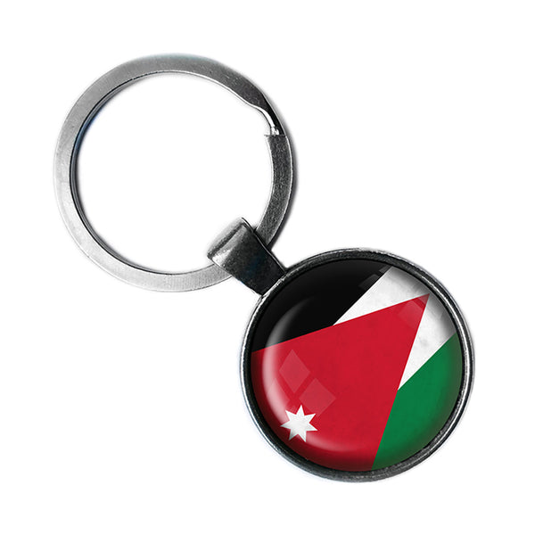 Kingdom of Jordan Jordanian Flag Antique Silver Keychain