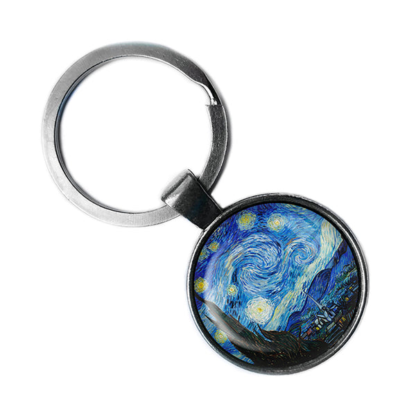 Vincent Van Gogh The Starry Night 1889 Classic Artwork Antique Silver Keychain