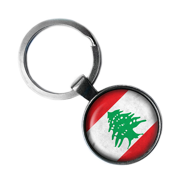 Lebanon Lebanese Republic Flag Antique Silver Keychain