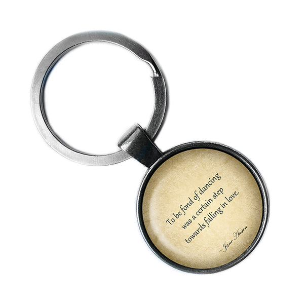 Jane Austen Fond of Dancing Falling in Love from Pride and Prejudice Antique Silver Keychain