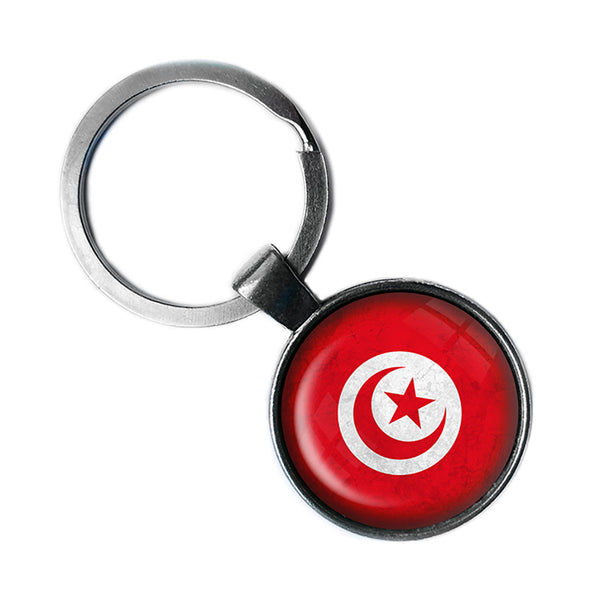 Republic of Tunisia Tunisian Flag Antique Silver Keychain