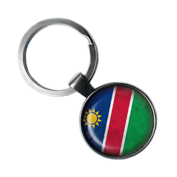 Republic of Namibia Namibian Flag Antique Silver Keychain