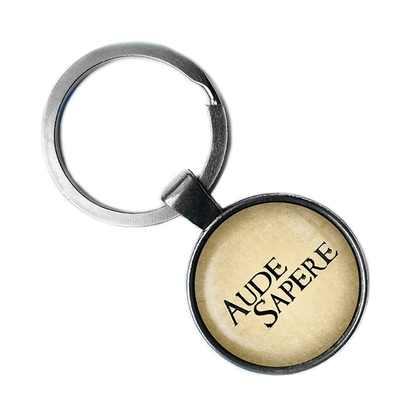 Latin Phrase Quote Saying Aude Sapere Dare to Know Antique Silver Keychain