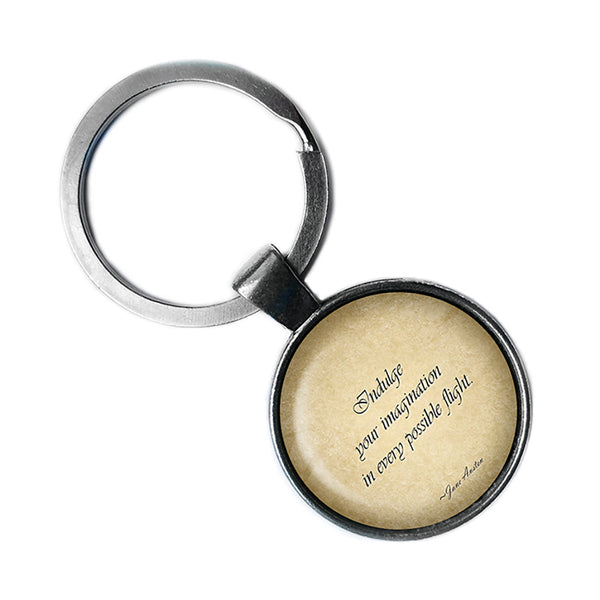 Jane Austen Indulge Your Imagination from Pride and Prejudice Antique Silver Keychain