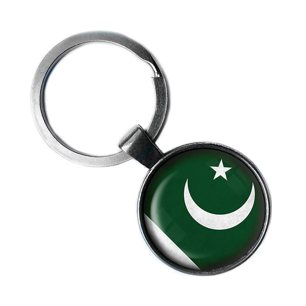 Islamic Republic of Pakistan Flag Antique Silver Keychain