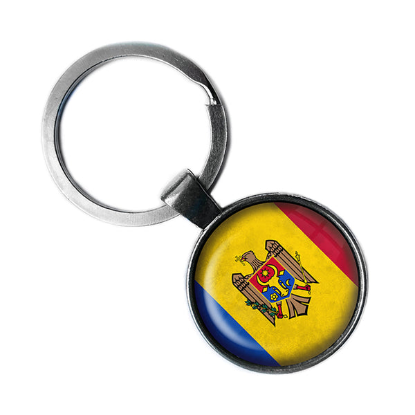 Republic of Moldova Moldovan Flag Antique Silver Keychain