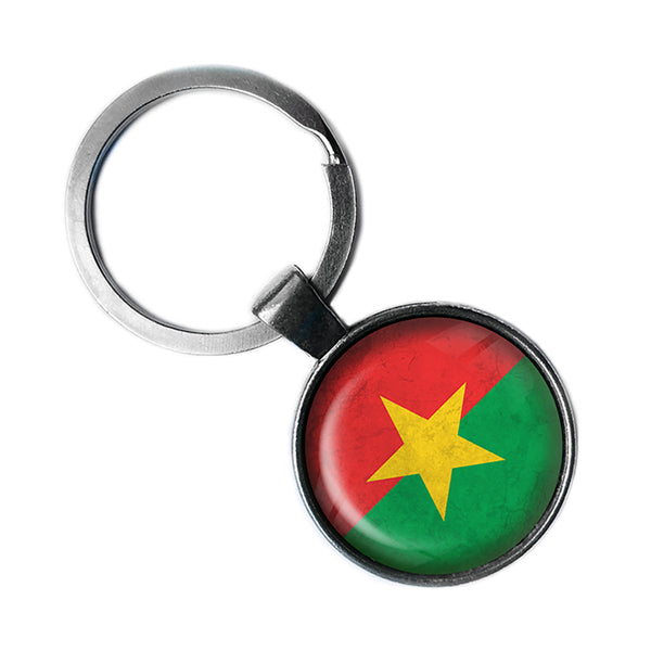 Republic of Burkina Faso Burkinese Flag Antique Silver Keychain