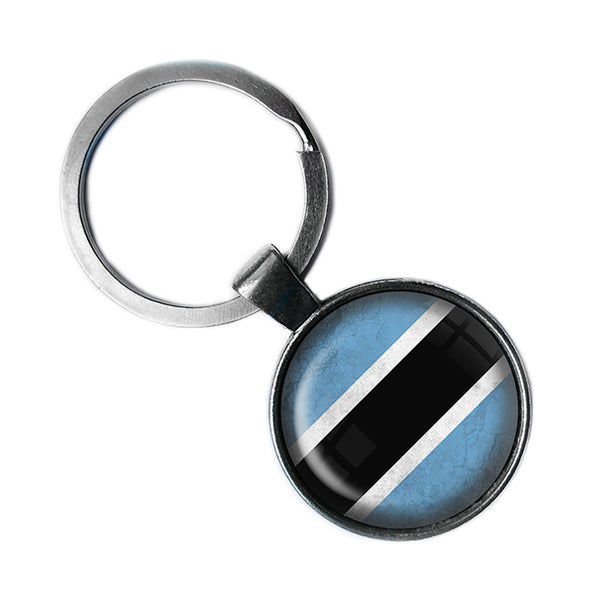 Republic of Botswana Flag Antique Silver Keychain