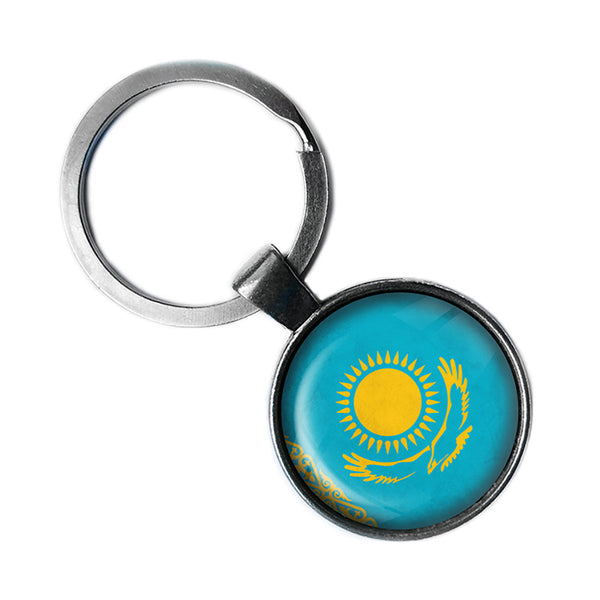 Republic of Kazakhstan Kazakhstani Flag Antique Silver Keychain