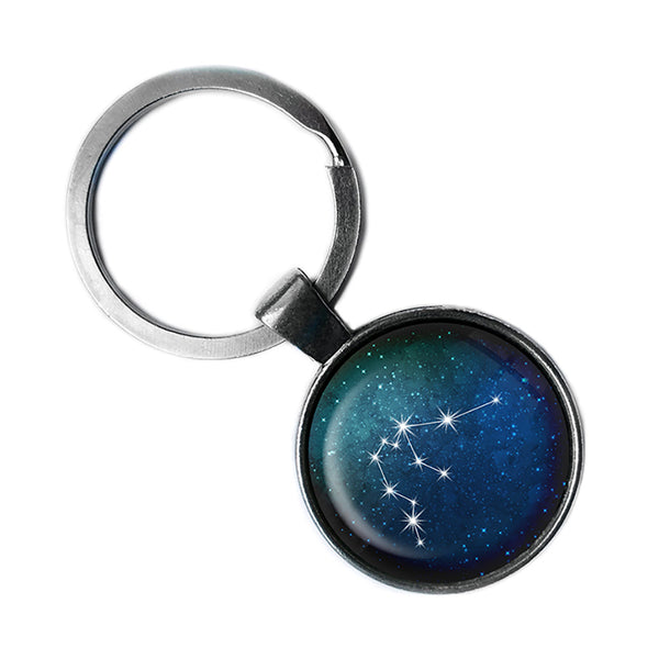 Zodiac Symbol Astrology Aquarius Star Constellation Antique Silver Keychain