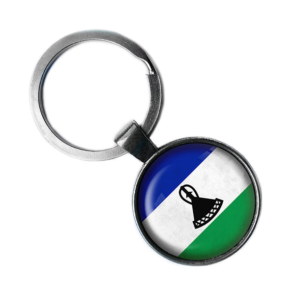 Kingdom of Lesotho Lesothan Flag Antique Silver Keychain