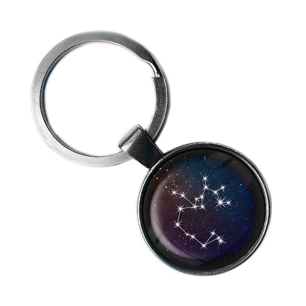 Zodiac Symbol Astrology Sagittarius Star Constellation Antique Silver Keychain