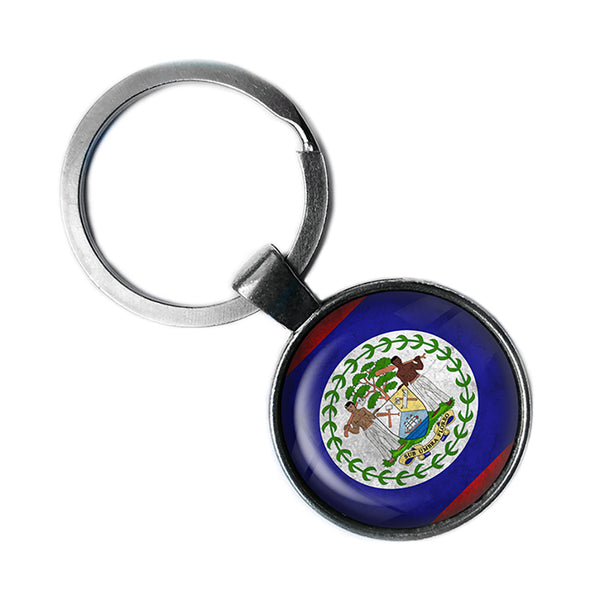 Belize Belizean Flag Antique Silver Keychain