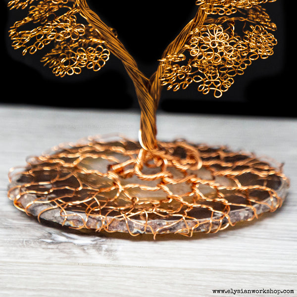 Copper Wire Heart Bonsai Tree Sculpture on Agate Crystal