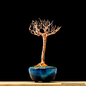 Fall Autumn Copper Wire Bonsai in Ceramic Pot