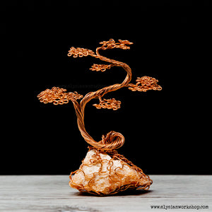 Mini Copper Wire Bonsai Tree on Rough Orchid Calcite Crystal