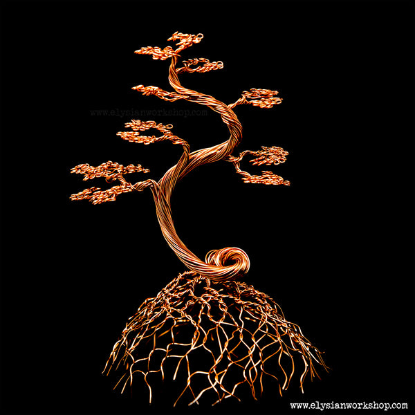 Large  Handmade Copper Wire Bonsai Tree Sculpture