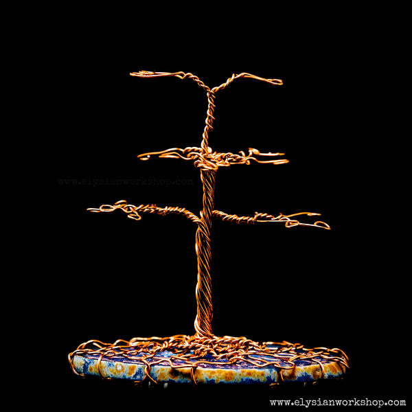 Small Copper Wire and Blue Agate Crystal Jewelry Earring Tree Sculpture