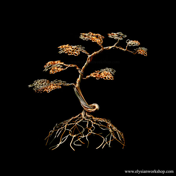 Dual Tone Copper Cascade Bonsai Wire Tree Sculpture