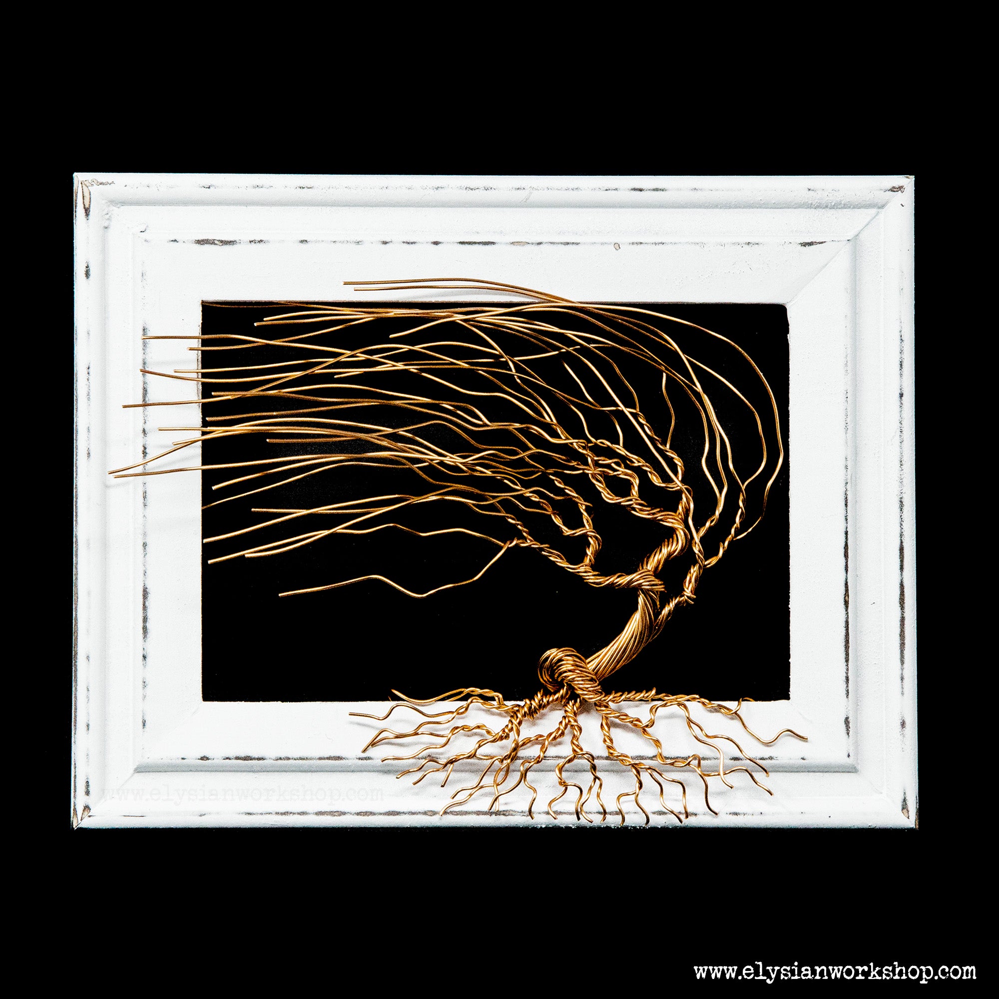 Wind Swept Copper Wire Tree in Wood Picture Frame