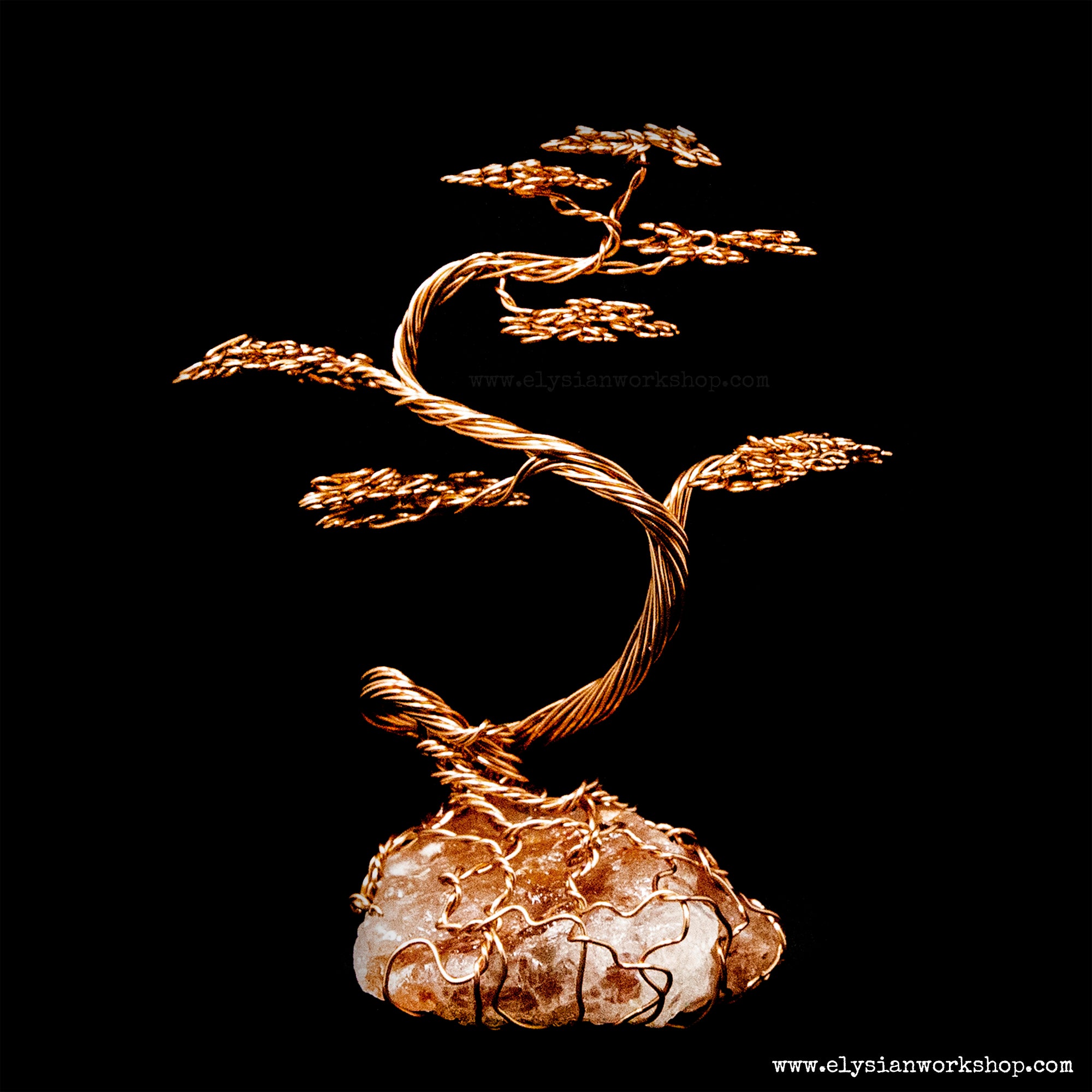 Mini Handmade Copper Wire Bonsai Tree Himalayan Rock Salt Crystal