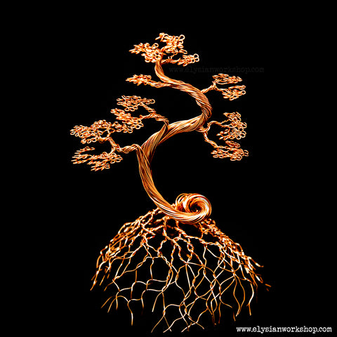 Large  Handmade Copper Wire Bonsai Tree Sculpture