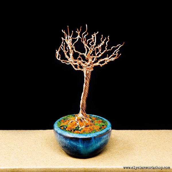 Fall Autumn Copper Wire Bonsai in Ceramic Pot